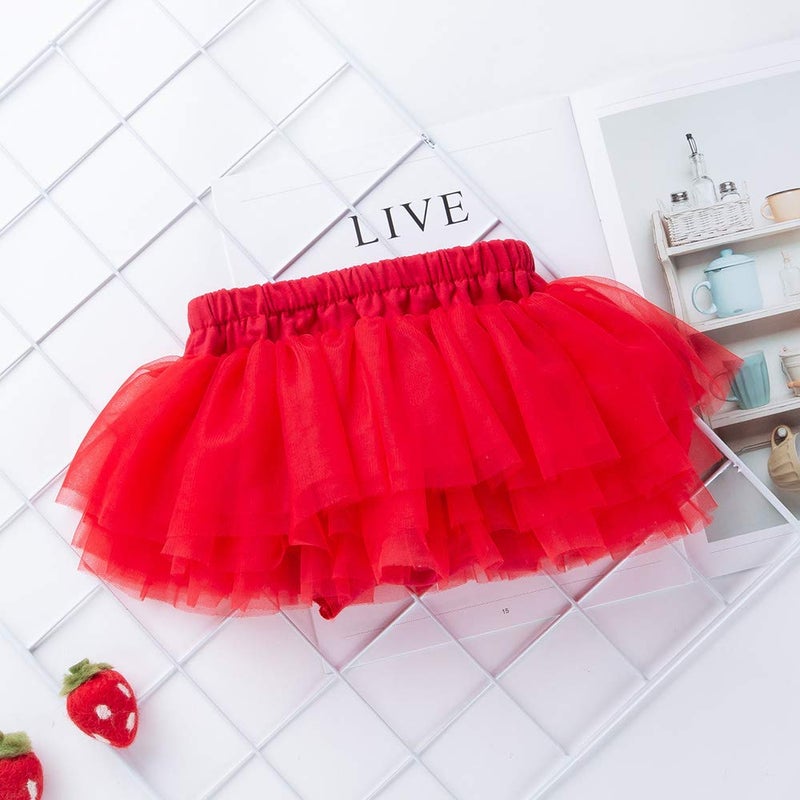 Anbaby Baby Girls Soft Tutu Skirt Toddler Ruffled Pants Diaper Cover Red 6-12M - Image 3